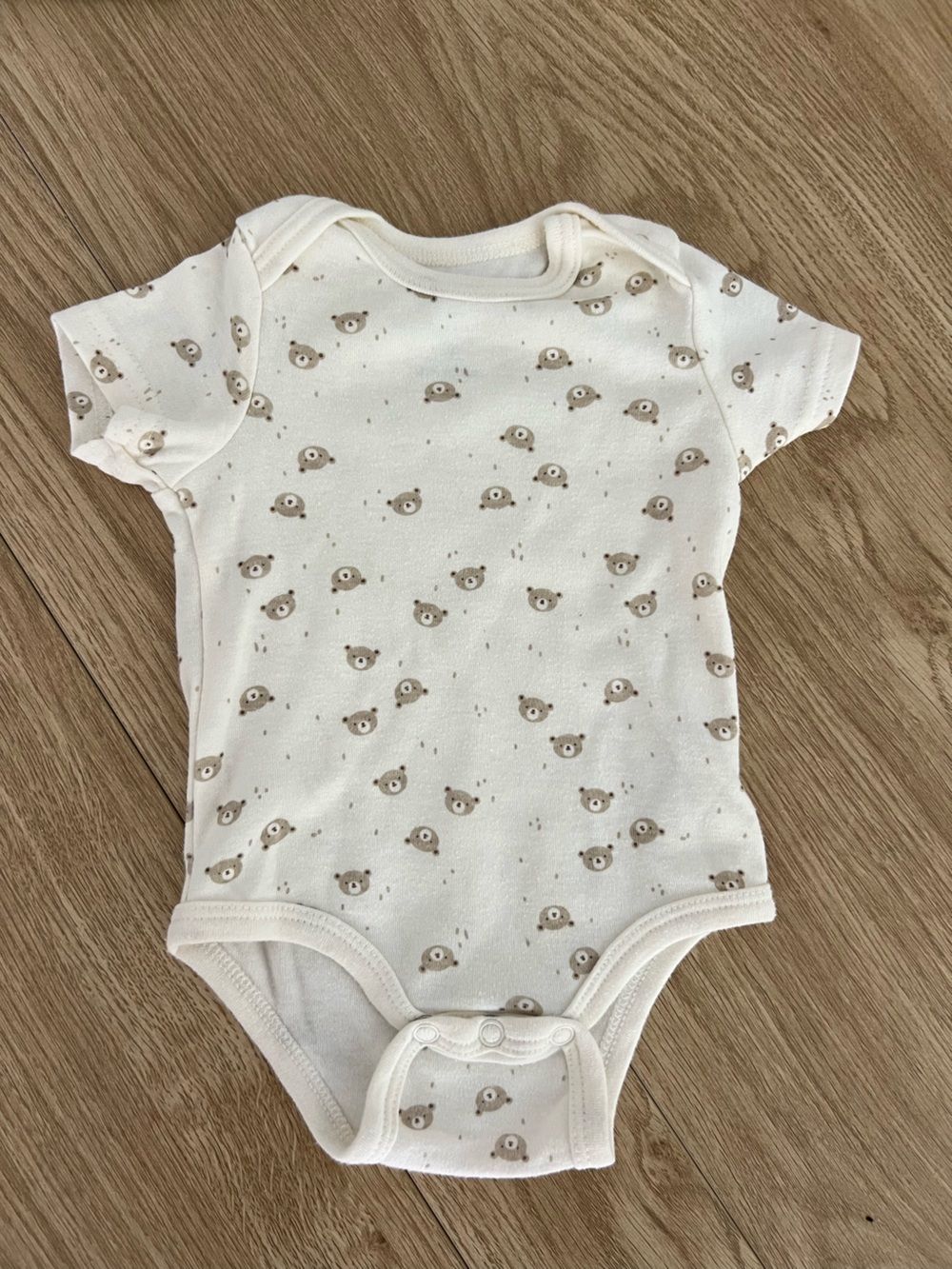 Bear Print Baby Onesie - Cream & Taupe Size 6M